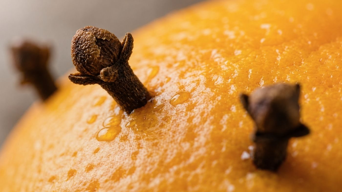 Clous de girofle piqués dans une orange